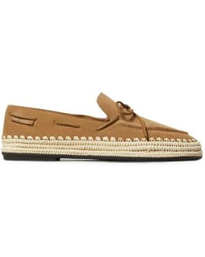 Tory Burch Whipstitch-Trim Raffia Loafers - Natural