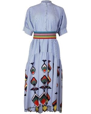 Maison Common Stripe-Pattern Midi Dress - Blue