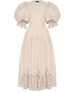ANOUKI Puffed Sleeve Embroidered Maxi Dress - Natural