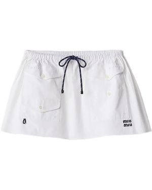 Miu Miu Flap-Pockets Logo-Detail Mini Skirt - White