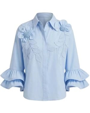 Scarlett Poppies Siena Floral-Appliqué Tiered-Sleeves Shirt - Blue
