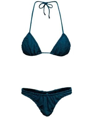 Reina Olga Guia Metallic-Effect Bikini Set - Blue