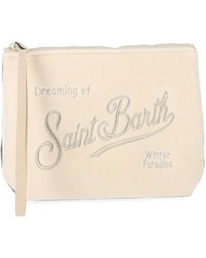 MC2 Saint Barth Aline Embroidered Velvet Clutch Bag - Natural