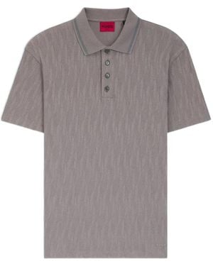 HUGO Dunik Textured-Knit Polo Shirt - Grey