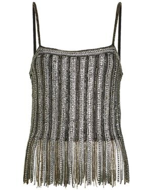 Alice + Olivia Beaded Fringed Top - Black