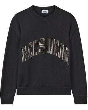 Gcds Stud-Embellished Logo-Print Sweater - Black