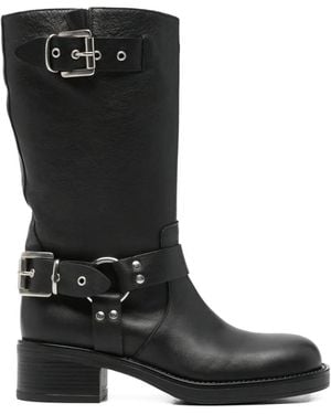 GISÉL MOIRÉ Chester Buckled Biker Boots - Black