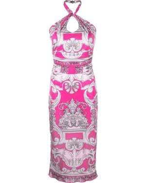 Versace Barocco-Print Cut-Out Midi Dress - Pink