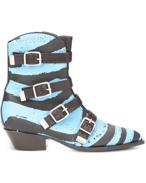 Philosophy Di Lorenzo Serafini Buckle-Detail Zebra-Print Ankle Boots - Blue