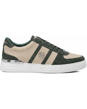 Philipp Plein Low-Top Leather Trainers With Hexagon Logo And Round Toe - Green