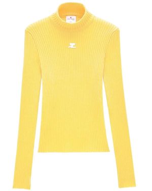 Courreges Ribbed-Knit Logo Top - Yellow