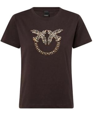 Pinko T-Shirt With Love Birds Jewel Maxi Embroidery - Black