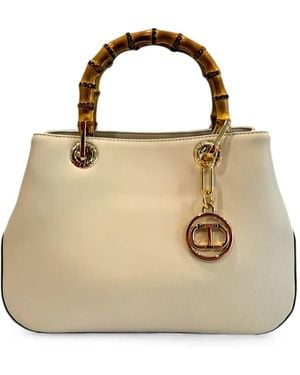 Twinset Bamboo-Handle Grained Tote Bag - Metallic
