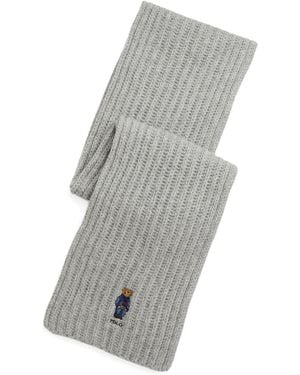 Polo Ralph Lauren Bufanda en canalé con oso bordado - Gris
