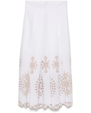Eleventy Openwork-Embroidery Midi Skirt - White