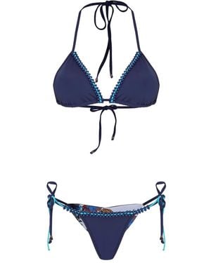 Amir Slama Beaded Triangle Bikini Set - Blue