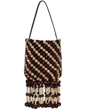 Rabanne Bolso Bombonera Con Flecos Y Cuentas - Blanco