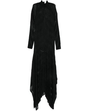 Zimmermann Chevron Asymmetric Pointelle-Knit Handkerchief-Hem Maxi Dress - Black
