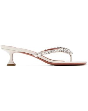 AMINA MUADDI Crystal-Embellished Leather Sandals - White