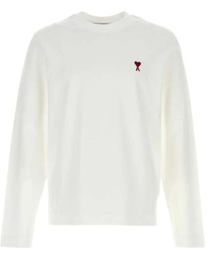 Ami Paris Cotton Longsleeves T-Shirt With Ami De Coeur - White