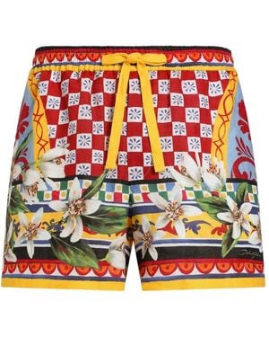 Dolce & Gabbana Carretto-Print Drawstring Shorts - Red