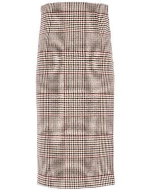 FEDERICA TOSI Prince Of Wales Check Front-Slit Midi Skirt - Natural