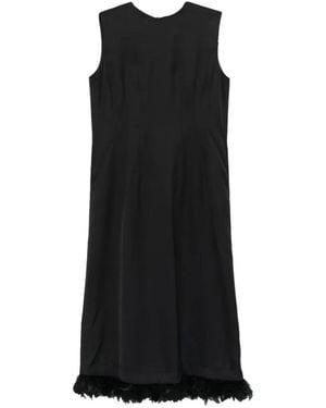 Plan C Feather-Trim Sleeveless Maxi Dress - Black