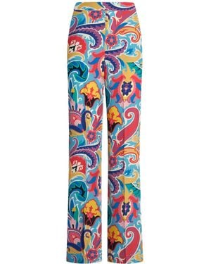 Etro Floral-Print Silk Palazzo Trousers - Blue