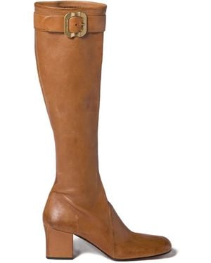 Miu Miu 65Mm Buckle-Fastening Leather Boots - Brown