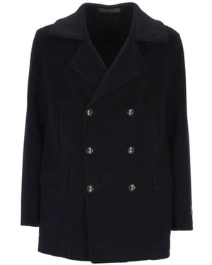 ONTHEBUND Double-Breasted Ribbed-Collar Coat - Black