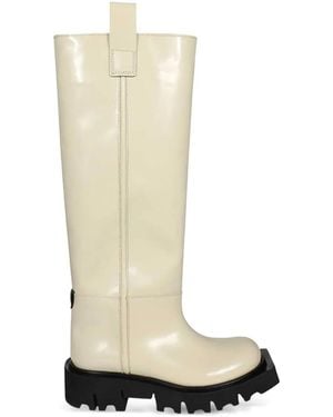 MSGM Leather Round-Toe Boots - White