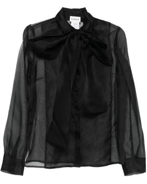 P.A.R.O.S.H. Bow-Detail Sheer Blouse - Black