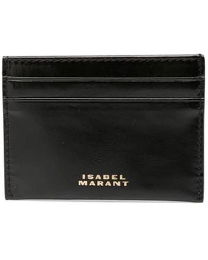 Isabel Marant Logo-Stamp Leather Cardholder - Black