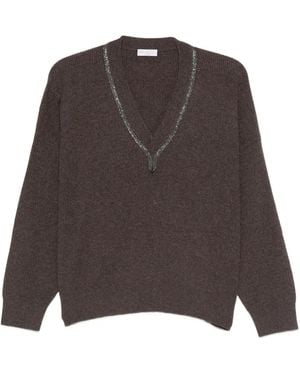 Brunello Cucinelli Vネック セーター - ブラウン