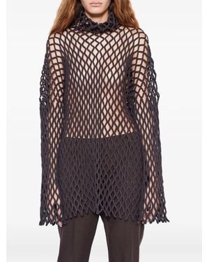 Max Mara Fishnet-Knit High-Neck Jumper - Grey