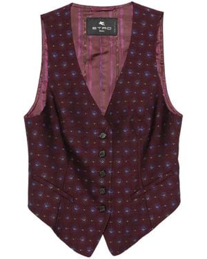 Etro Geometric-Pattern V-Neck Waistcoat - Purple