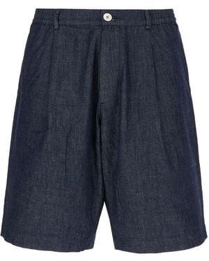 Alpha Studio Pleated Elasticated-Waist Shorts - Blue