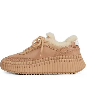 Chloé Nama Shearling-Trim Sneakers - Natural