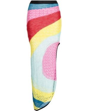 STAUD Striped Asymmetric Knitted Skirt - Pink