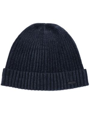 Rrd Velvet-Effect Ribbed Beanie - Blue