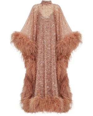 Taller Marmo Casta Diva Sublime Oversized Feather-Trimmed Sequined Tulle Gown - Pink