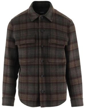 Vince Check-Pattern Wool-Blend Shirt - Black