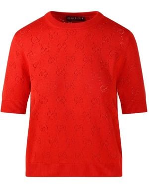 Gucci Gg Trui Met Kwartmouwen En Geperforeerde Details - Rood