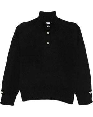 Alpha Studio Button-Up Wool Sweater - Black