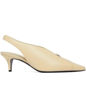 Courreges Leather Slingbacks With Logo Plaque - Natural