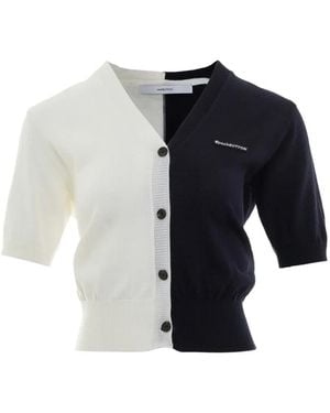 Pushbutton Cardigan Bicolore À Manches Courtes - Bleu