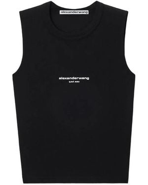 Alexander Wang Logo-Print Fitted Tank Top - Black
