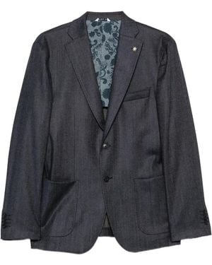 Manuel Ritz Single-Breasted Notch-Lapel Blazer - Blue