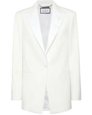 Philipp Plein Satin-Lapels Embroidered Blazer - White