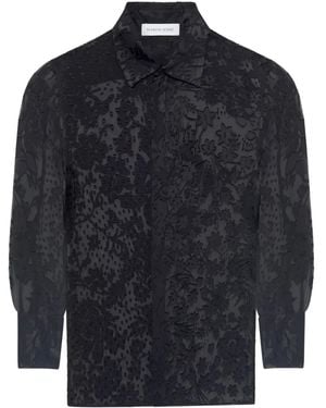 Marine Serre Floral-Appliqué Silk-Blend Shirt - Blue
